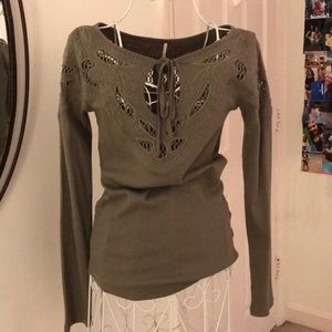 Green free people long sleeve shirt
